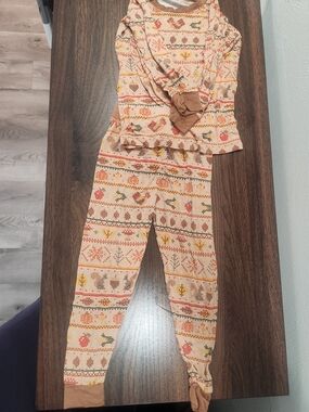 Little Sleepies Beige Pumpkin & Woodland Print Pajama Set